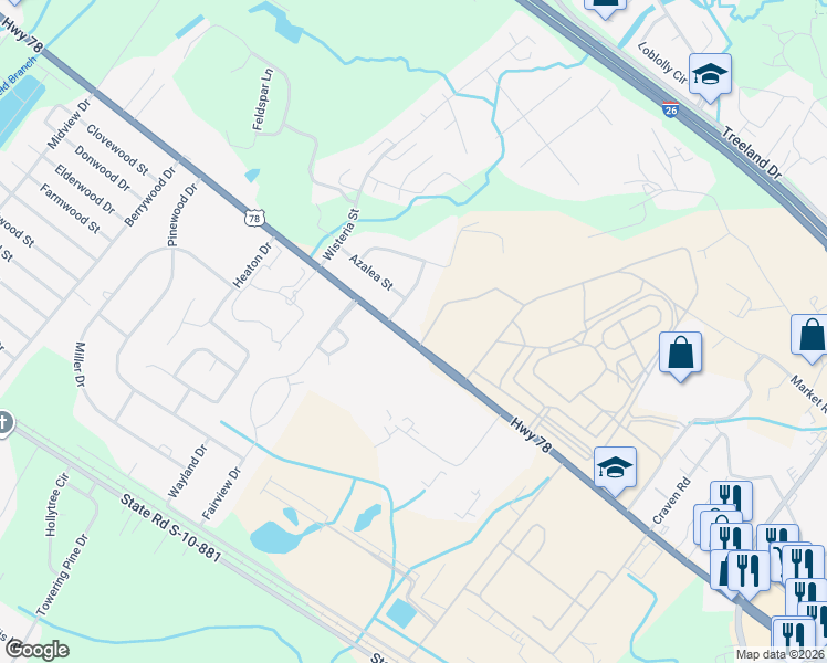 map of restaurants, bars, coffee shops, grocery stores, and more near 9884 Highway 78 in Ladson