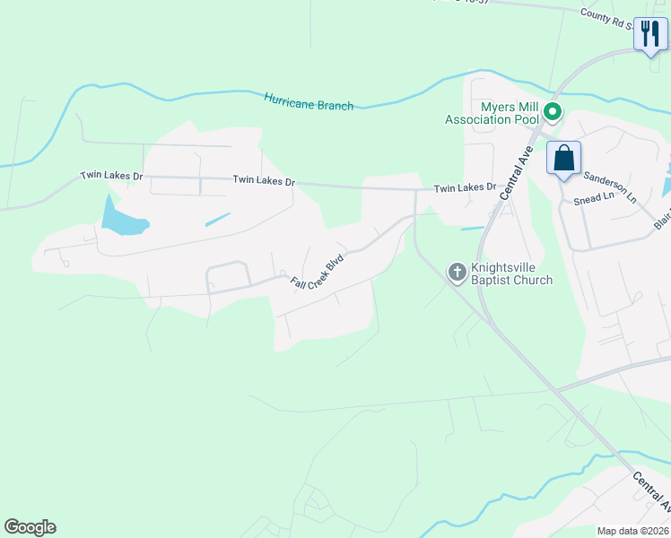 map of restaurants, bars, coffee shops, grocery stores, and more near 121 Fall Creek Boulevard in Summerville