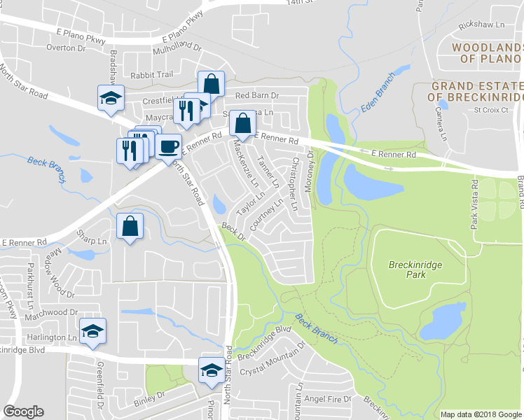 map of restaurants, bars, coffee shops, grocery stores, and more near 4412 Taylor Lane in Richardson