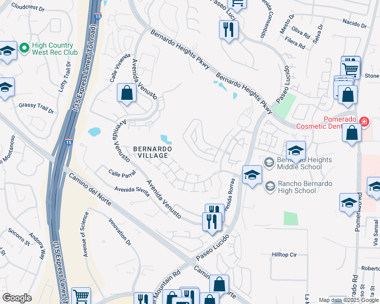 map of restaurants, bars, coffee shops, grocery stores, and more near 12052 Royal Birkdale Row in San Diego