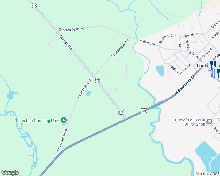 map of restaurants, bars, coffee shops, grocery stores, and more near 1274 Georgia 171 in Louisville