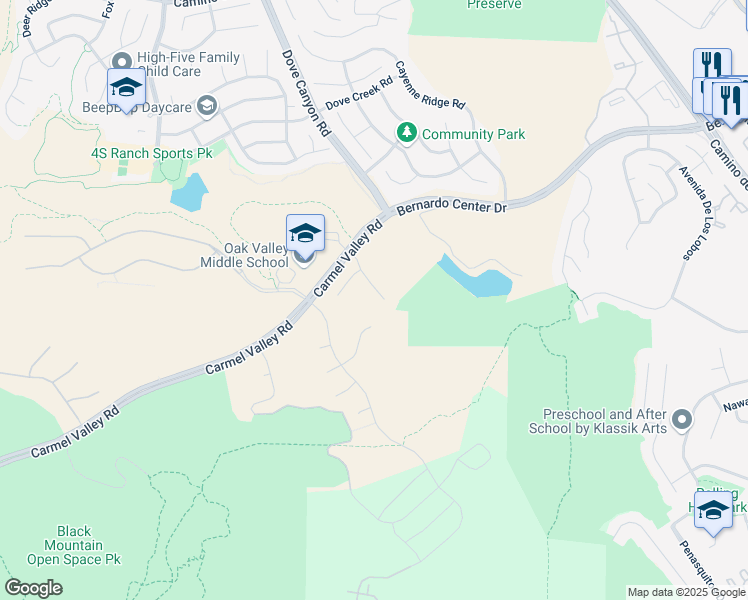 map of restaurants, bars, coffee shops, grocery stores, and more near 15969 Winesprings Drive in San Diego