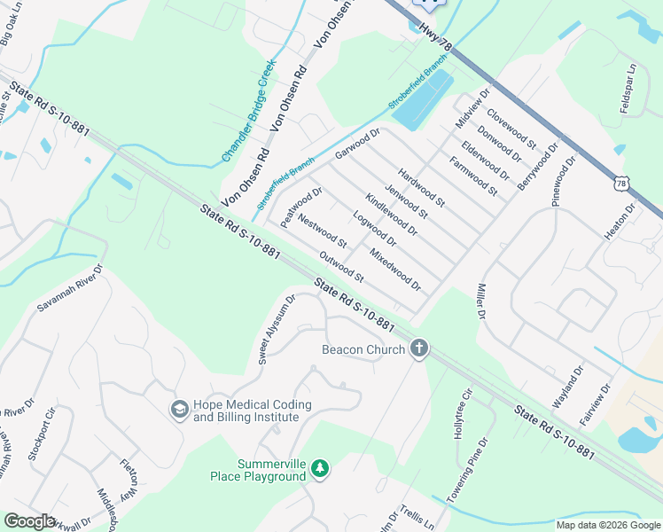 map of restaurants, bars, coffee shops, grocery stores, and more near 4481 Outwood Drive in Ladson