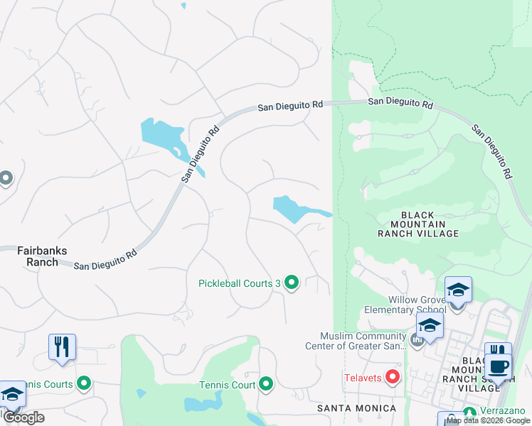 map of restaurants, bars, coffee shops, grocery stores, and more near 17138 Calle Serena in Rancho Santa Fe