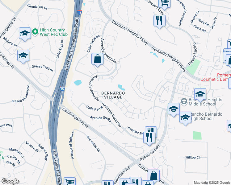 map of restaurants, bars, coffee shops, grocery stores, and more near 11570 Caminito Corriente in San Diego