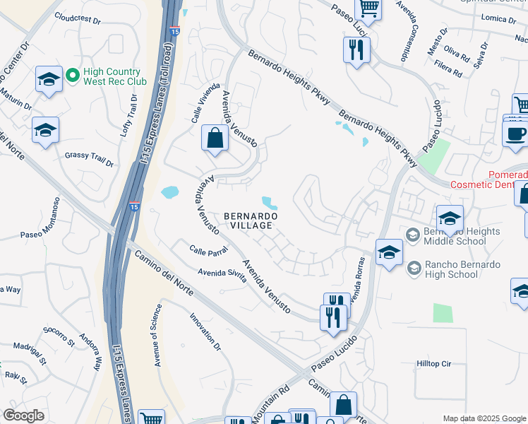 map of restaurants, bars, coffee shops, grocery stores, and more near 11570 Caminito Corriente in San Diego
