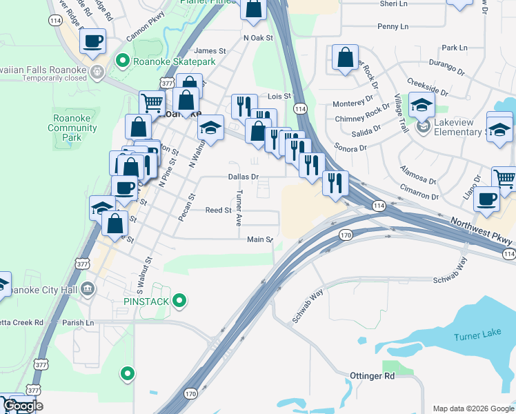 map of restaurants, bars, coffee shops, grocery stores, and more near 617 Meadow Lane in Roanoke