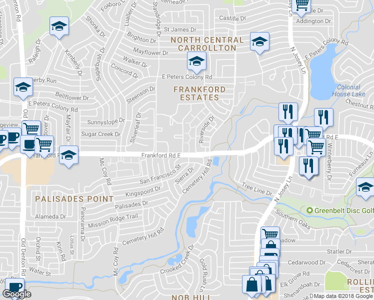 map of restaurants, bars, coffee shops, grocery stores, and more near 1733 Lombard Street in Carrollton