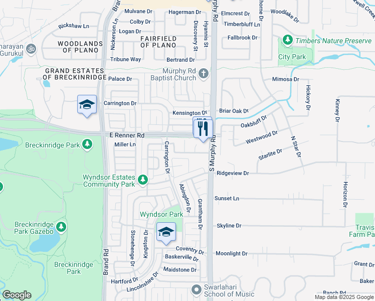 map of restaurants, bars, coffee shops, grocery stores, and more near 5808 New Castle Drive in Richardson