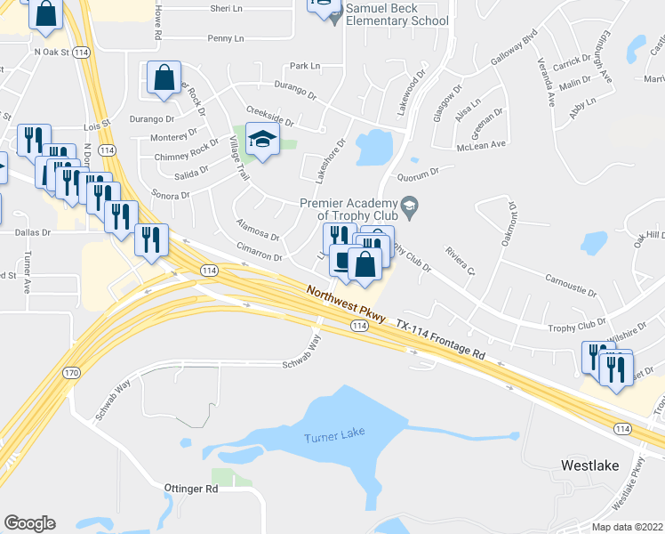 map of restaurants, bars, coffee shops, grocery stores, and more near 6 Round Rock Court in Roanoke