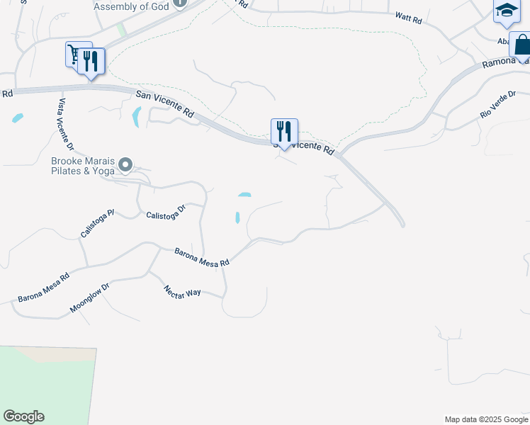 map of restaurants, bars, coffee shops, grocery stores, and more near 15619 Indian Head Court in Ramona