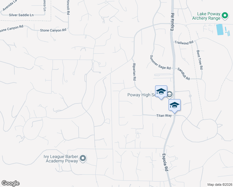 map of restaurants, bars, coffee shops, grocery stores, and more near 15696 Oakstand Road in Poway