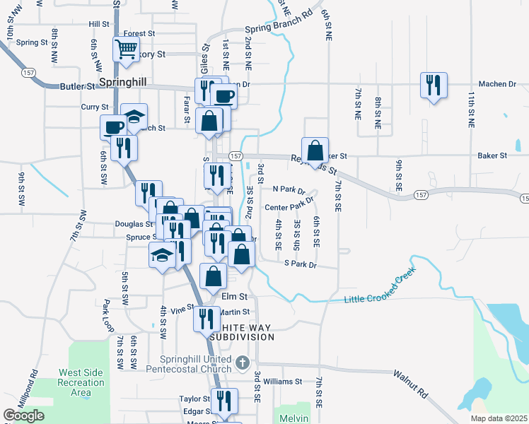 map of restaurants, bars, coffee shops, grocery stores, and more near 402 Center Park Drive in Springhill