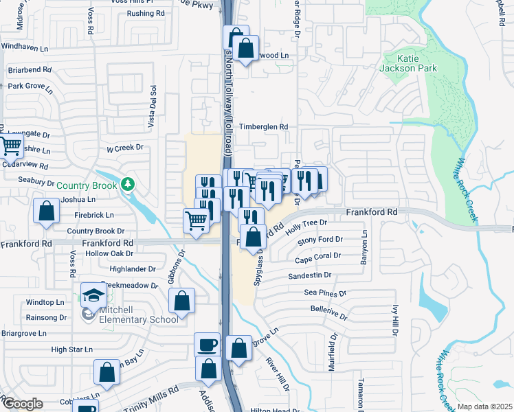 map of restaurants, bars, coffee shops, grocery stores, and more near 4648 Old Bent Tree Lane in Dallas
