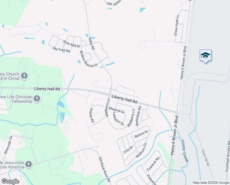 map of restaurants, bars, coffee shops, grocery stores, and more near 308 Flyway Road in Goose Creek