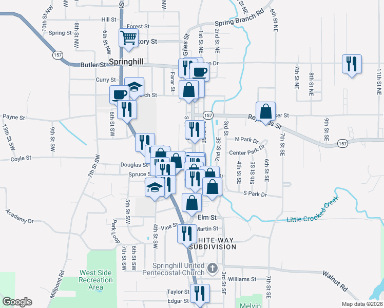 map of restaurants, bars, coffee shops, grocery stores, and more near June Anthony Drive in Springhill