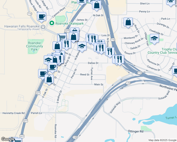 map of restaurants, bars, coffee shops, grocery stores, and more near 255 Turner Avenue in Roanoke