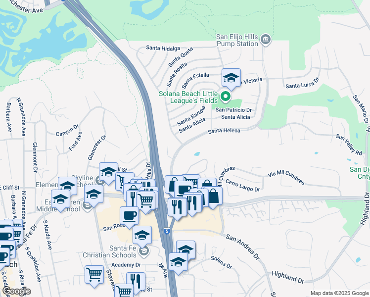 map of restaurants, bars, coffee shops, grocery stores, and more near 362 Santa Helena in Solana Beach