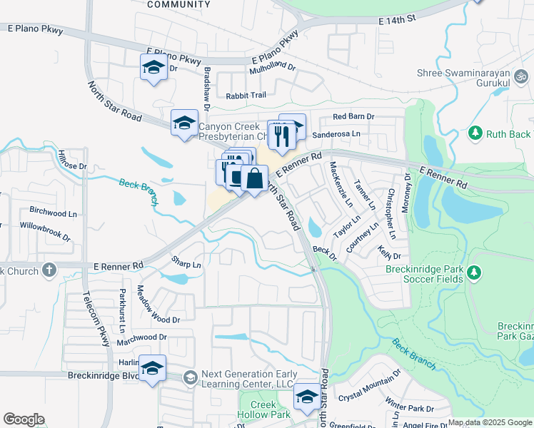 map of restaurants, bars, coffee shops, grocery stores, and more near 3551 North Star Road in Richardson
