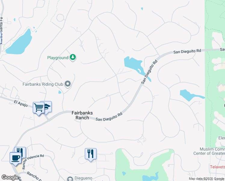 map of restaurants, bars, coffee shops, grocery stores, and more near 16770 Via De Los Rosales in Rancho Santa Fe