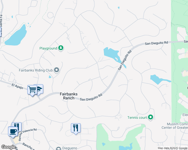 map of restaurants, bars, coffee shops, grocery stores, and more near 16770 Via De Los Rosales in Rancho Santa Fe