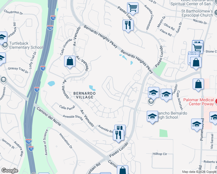 map of restaurants, bars, coffee shops, grocery stores, and more near 12168 Royal Lytham Row in San Diego