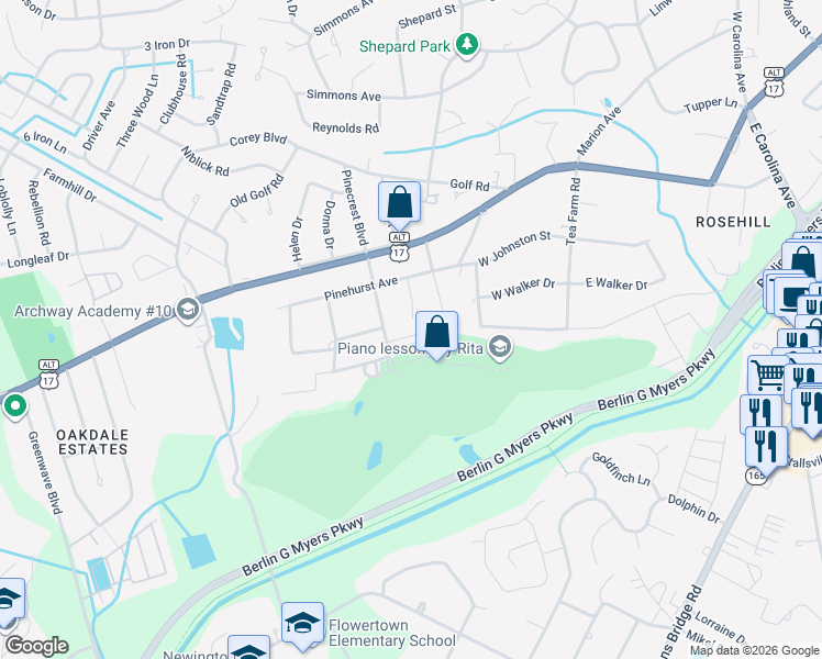 map of restaurants, bars, coffee shops, grocery stores, and more near 111 Candlelite Path in Summerville