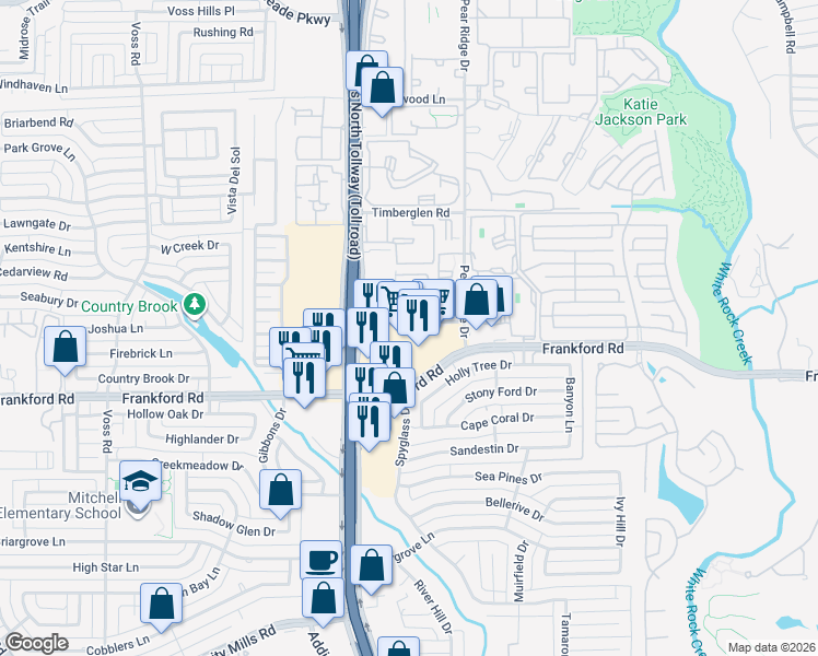 map of restaurants, bars, coffee shops, grocery stores, and more near 4748 Old Bent Tree Lane in Dallas