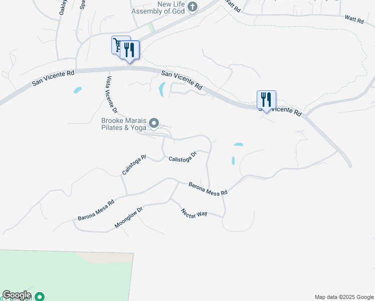 map of restaurants, bars, coffee shops, grocery stores, and more near 15519 Calistoga Drive in Ramona