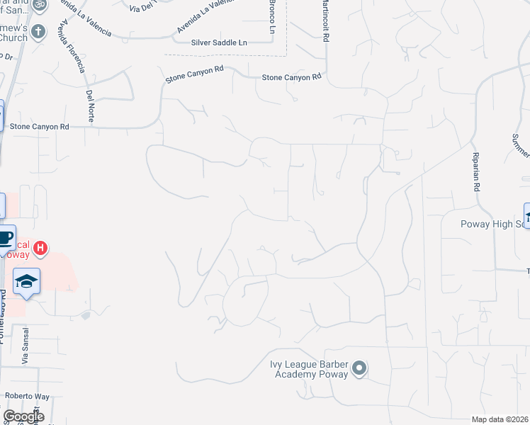 map of restaurants, bars, coffee shops, grocery stores, and more near 13326 Arroya Vista Road in Poway