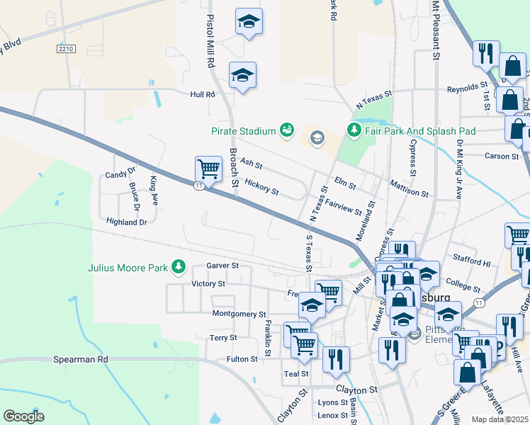 map of restaurants, bars, coffee shops, grocery stores, and more near 503 Quitman Street in Pittsburg