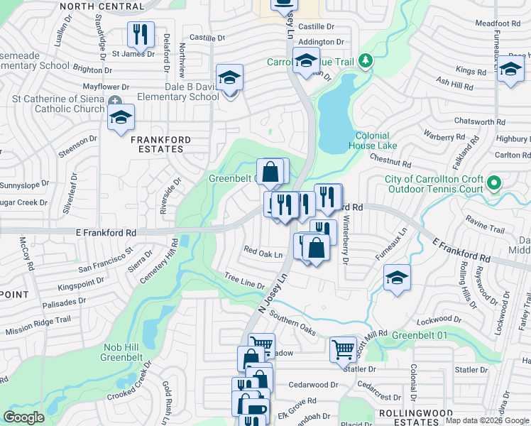 map of restaurants, bars, coffee shops, grocery stores, and more near in Carrollton