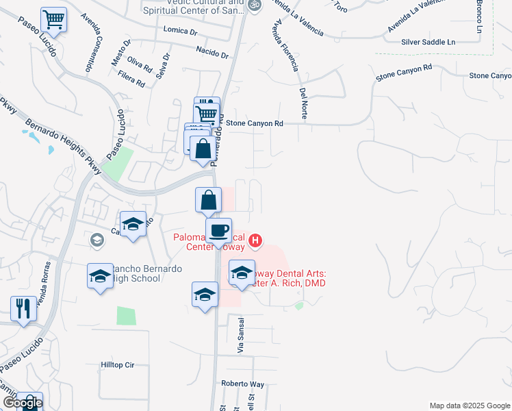 map of restaurants, bars, coffee shops, grocery stores, and more near 12751 Gateway Park Road in Poway