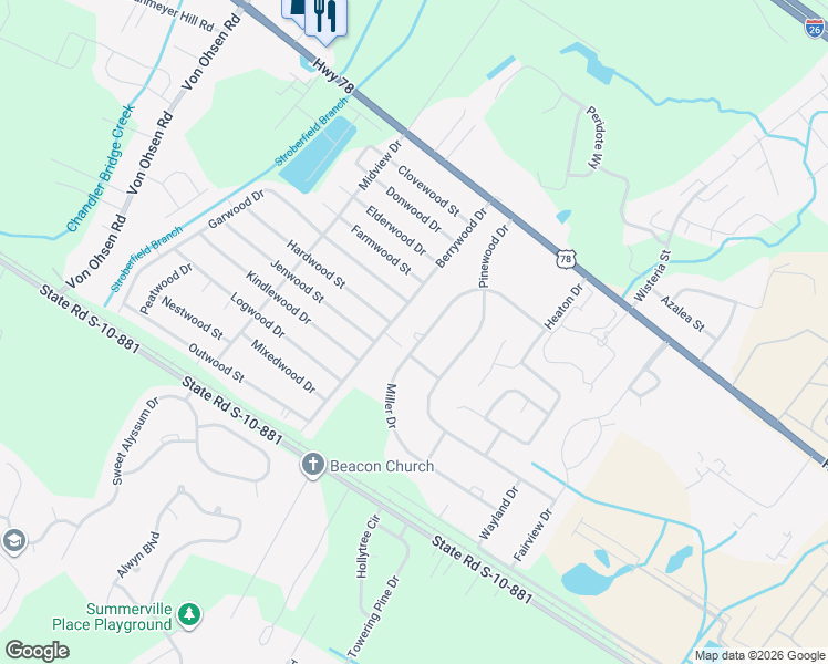map of restaurants, bars, coffee shops, grocery stores, and more near 3283 Miller Drive in Ladson