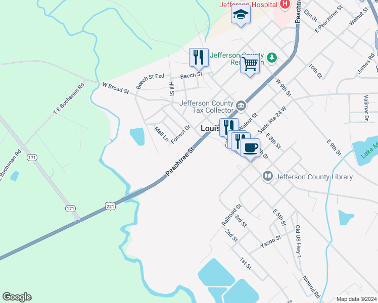 map of restaurants, bars, coffee shops, grocery stores, and more near 855 West Peachtree Street in Louisville