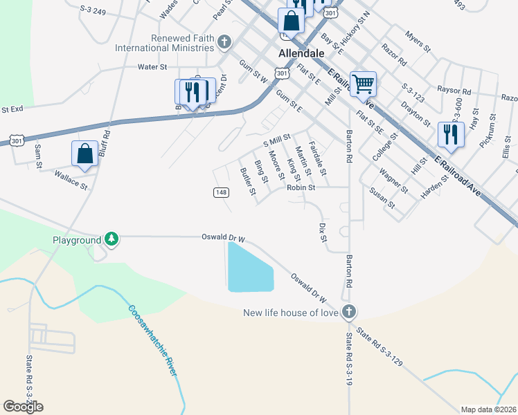map of restaurants, bars, coffee shops, grocery stores, and more near 741 Robin Street in Allendale