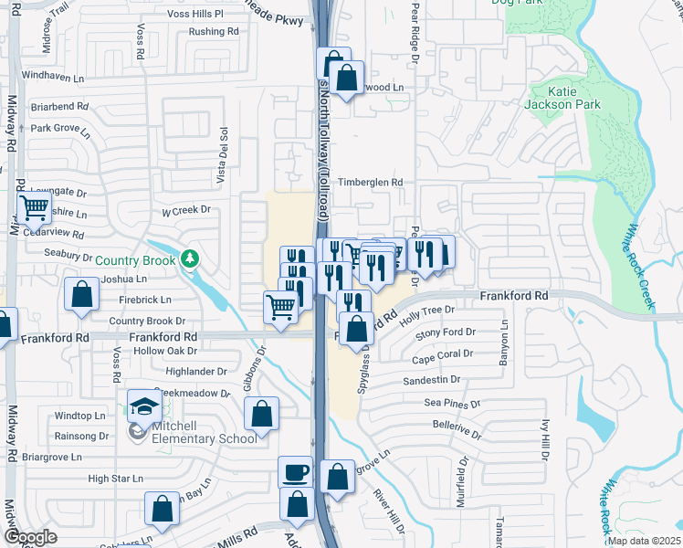 map of restaurants, bars, coffee shops, grocery stores, and more near 4648 Old Bent Tree Lane in Dallas