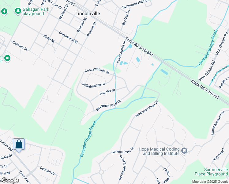 map of restaurants, bars, coffee shops, grocery stores, and more near 130 Pacolet Street in Summerville