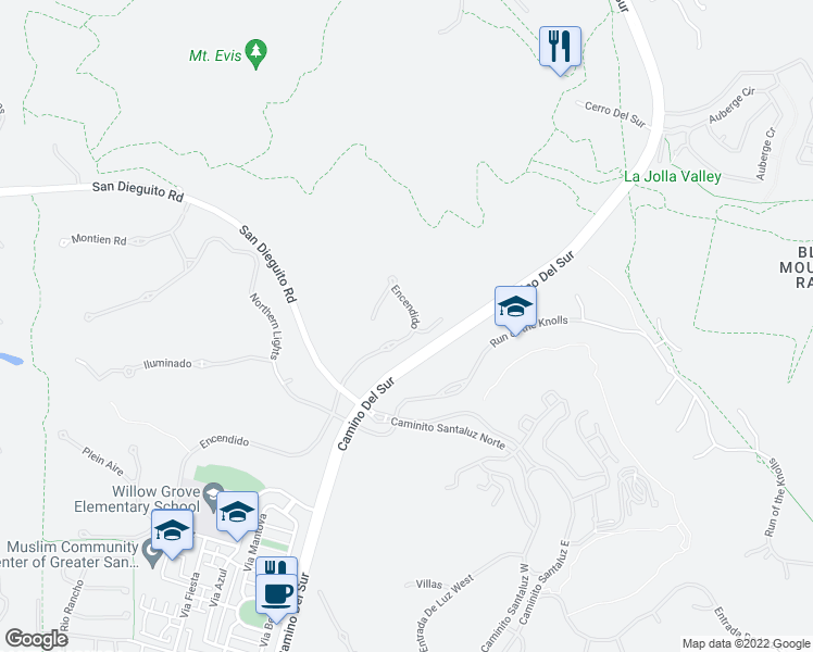 map of restaurants, bars, coffee shops, grocery stores, and more near 14942 Encendido in San Diego