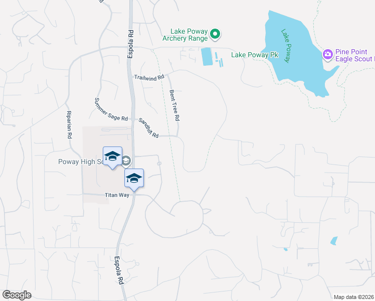 map of restaurants, bars, coffee shops, grocery stores, and more near 14329 Sandhill Road in Poway