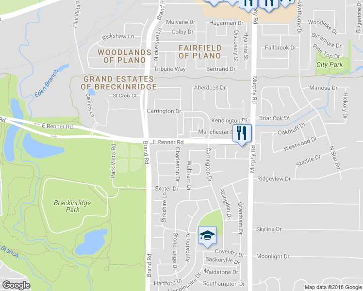 map of restaurants, bars, coffee shops, grocery stores, and more near 3516 Charleston Drive in Richardson