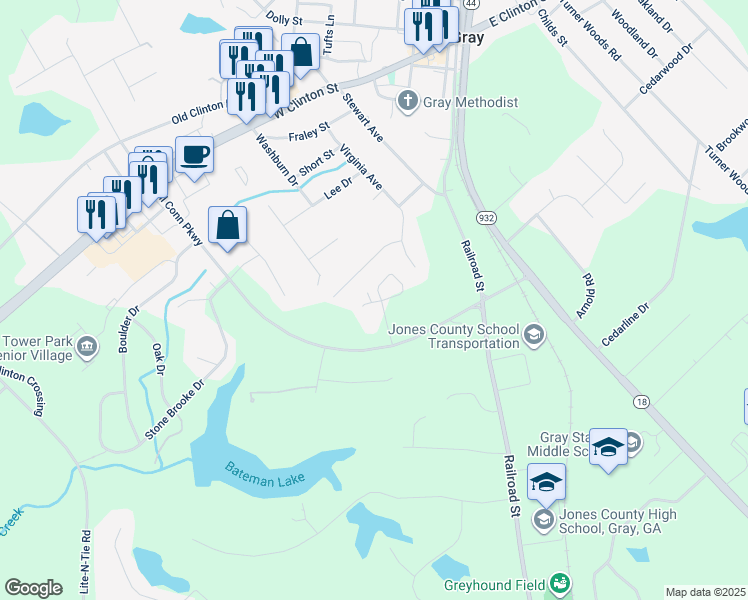 map of restaurants, bars, coffee shops, grocery stores, and more near 231 Laura Lane in Gray