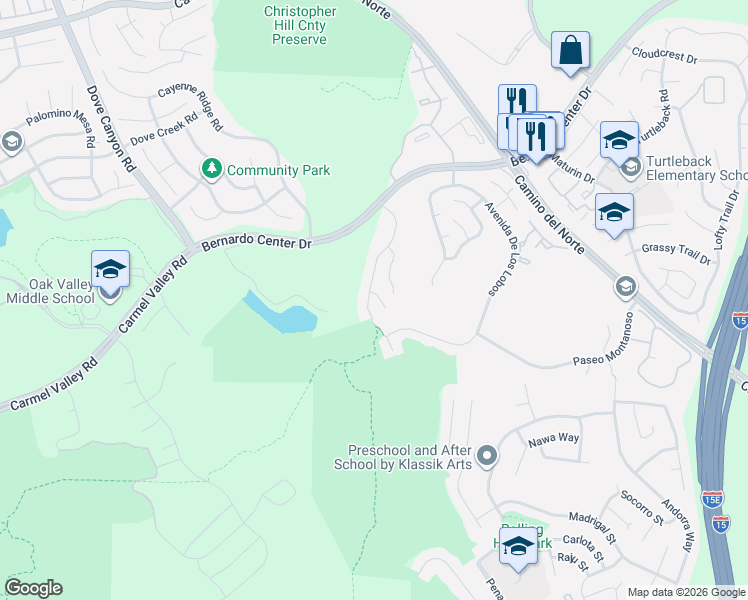 map of restaurants, bars, coffee shops, grocery stores, and more near 10765 Crisalida Court in San Diego