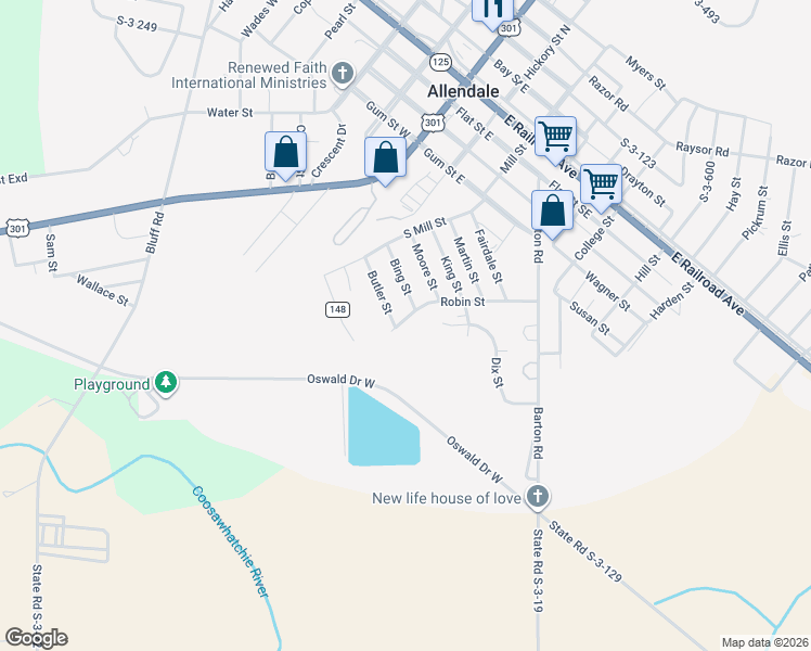 map of restaurants, bars, coffee shops, grocery stores, and more near 741 Robin Street in Allendale