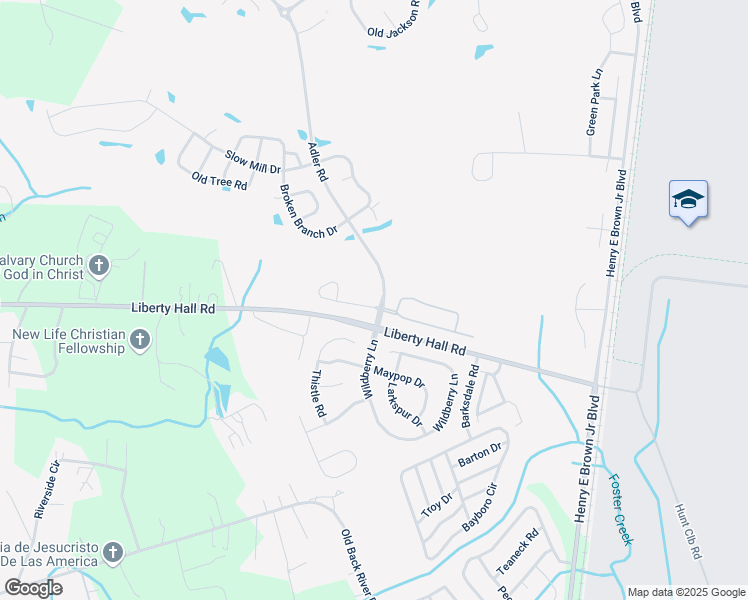 map of restaurants, bars, coffee shops, grocery stores, and more near 202 Brookshire Road in Goose Creek
