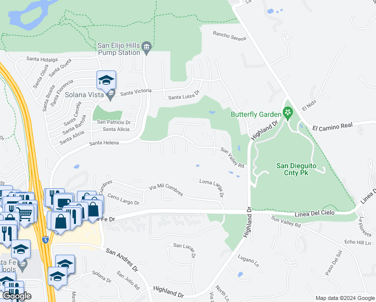 map of restaurants, bars, coffee shops, grocery stores, and more near 612 Calle Paula in Solana Beach