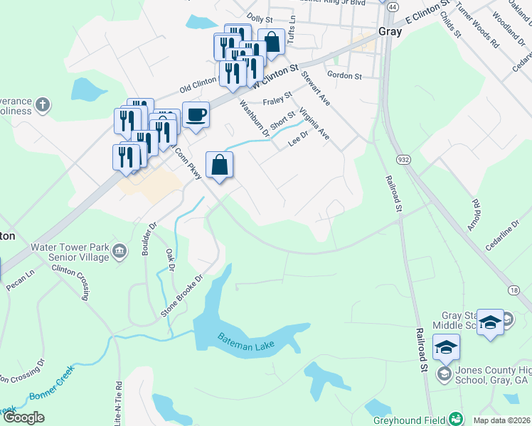 map of restaurants, bars, coffee shops, grocery stores, and more near 203 Howard Court in Gray