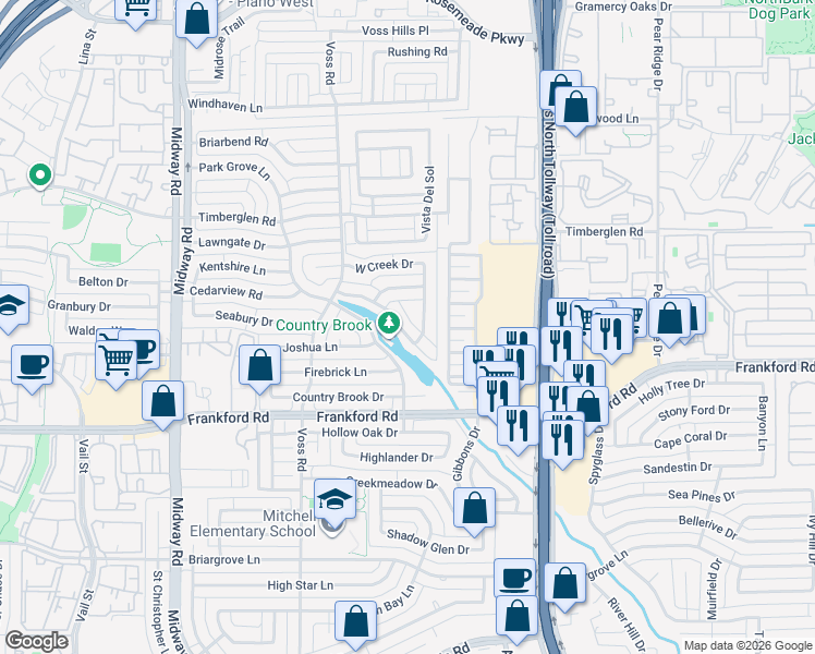 map of restaurants, bars, coffee shops, grocery stores, and more near 4405 Quail Hollow Road in Dallas