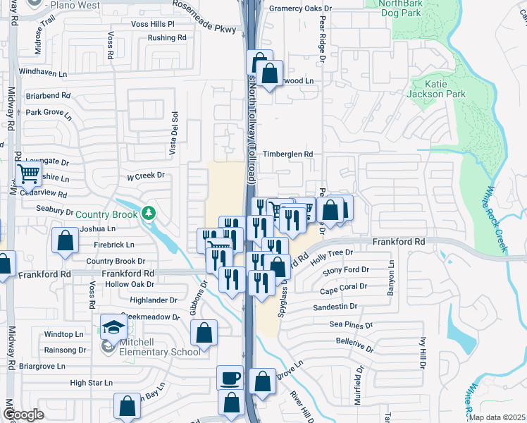 map of restaurants, bars, coffee shops, grocery stores, and more near 4648 Old Bent Tree Lane in Dallas