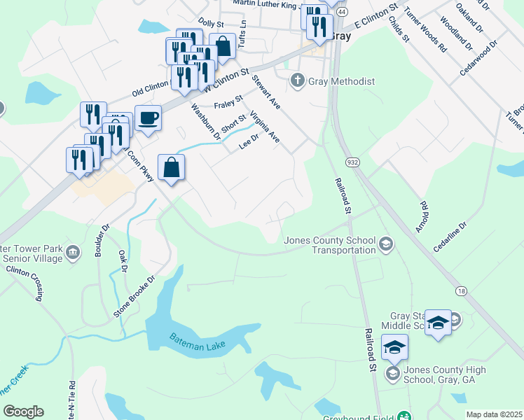 map of restaurants, bars, coffee shops, grocery stores, and more near 231 Laura Lane in Gray